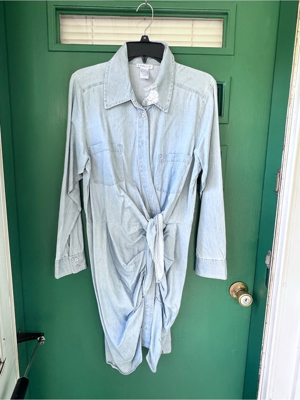 VENUS Light Blue Chambray Tie-Front Shirt Dress